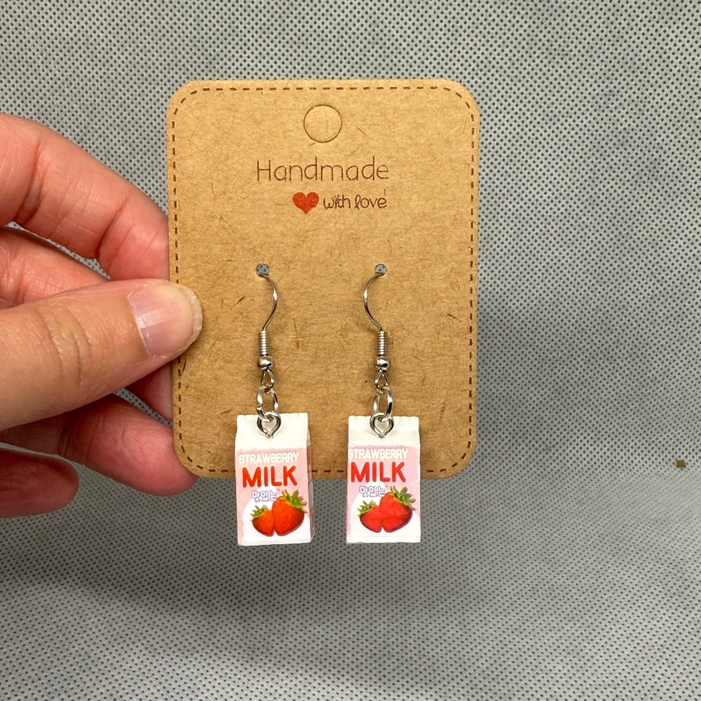 Handmade Strawberry Milk Carton Earrings